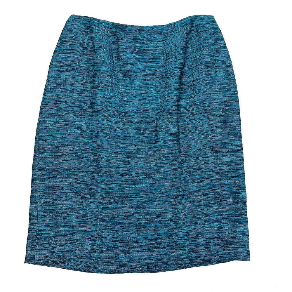 Dana Buchman Teal Linen Tweed Pencil Skirt Back Zip Size 12 Preowned